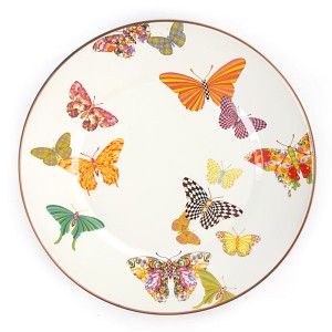 طبق العشاء من المينا من مجموعة بترفلي جاردن - أبيض